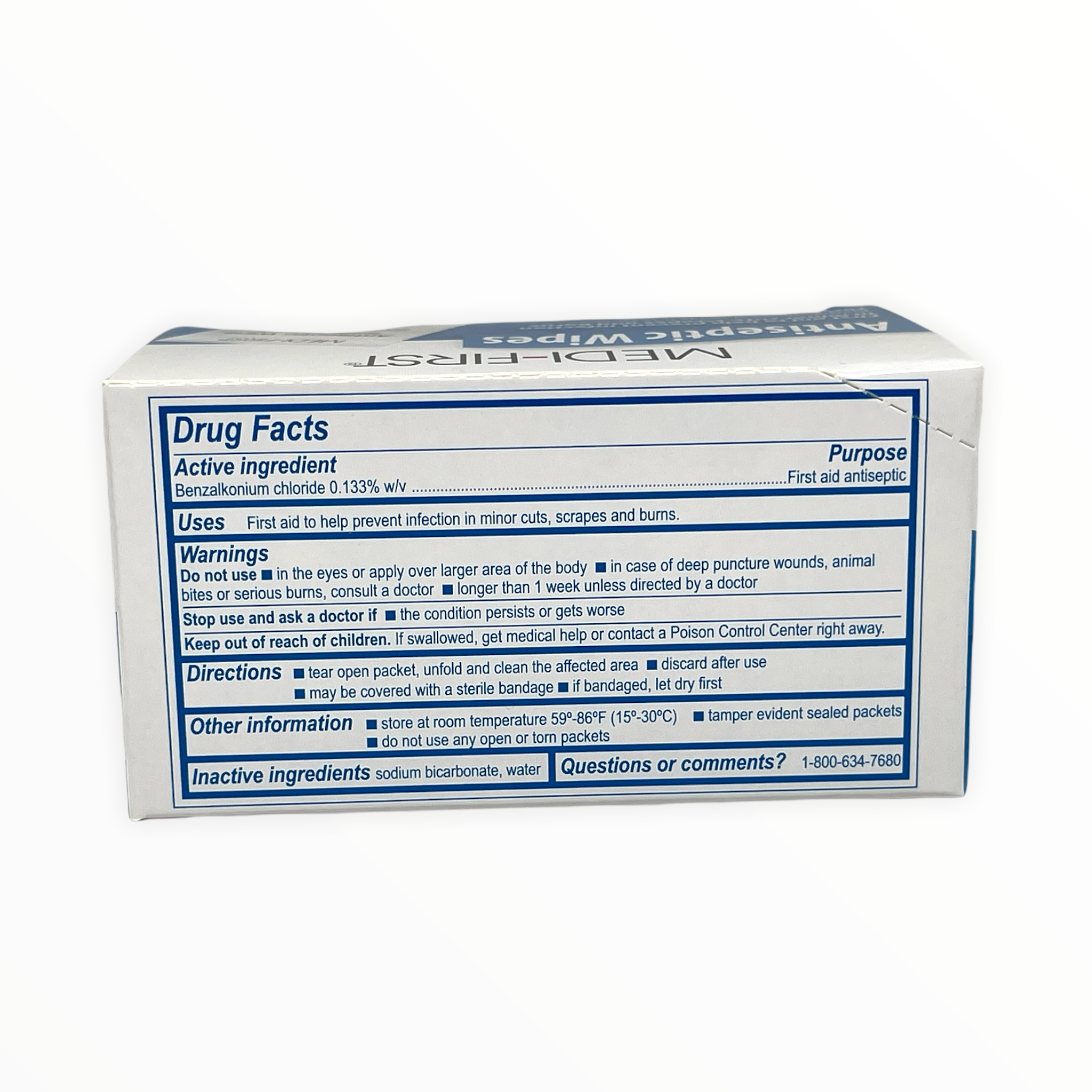 Medique antiseptic wipes in a resealable pack, ideal for first aid and disinfecting skin cuts and abrasions.