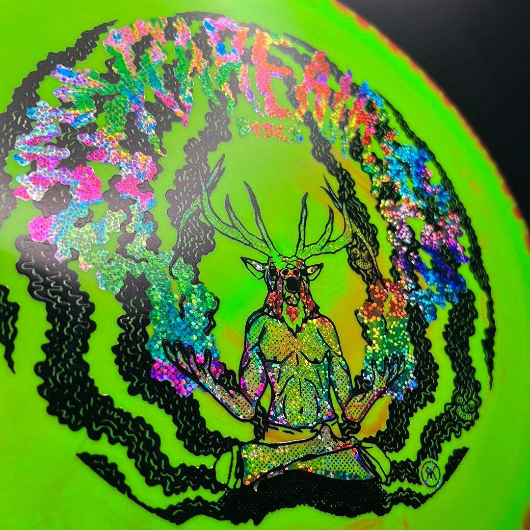 Rare Air Discs Halo S-Blend Exodus Disc Golf disc with custom RAD Elk stamp, showcasing vibrant colors and detailed design.