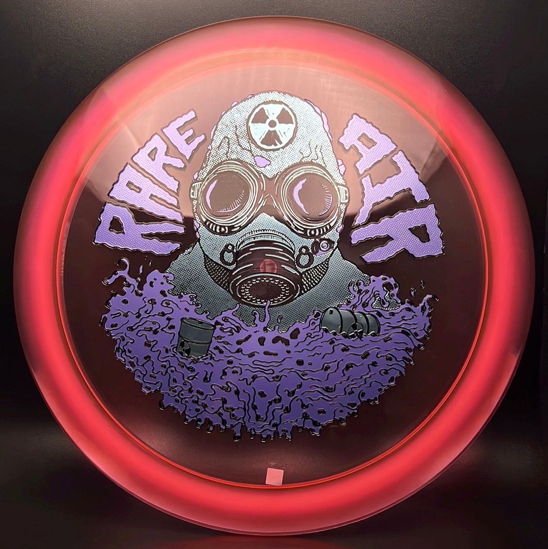 Rare Air Discs Ethos Omen Radioactive Man Edition disc golf disc with vibrant design and branding visible in the image.