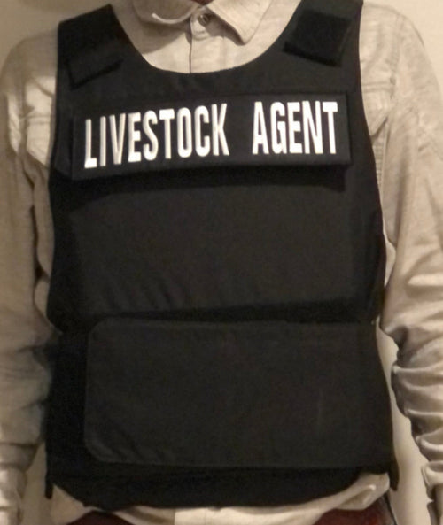 Pair of Redemption Tactical Livestock Agent patches, 3x10 inches with hook and loop fasteners, suitable for tactical gear.