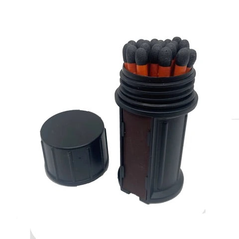 Alpenglow Readiness Supply stormproof matches in a waterproof container, ideal for outdoor survival and camping use.