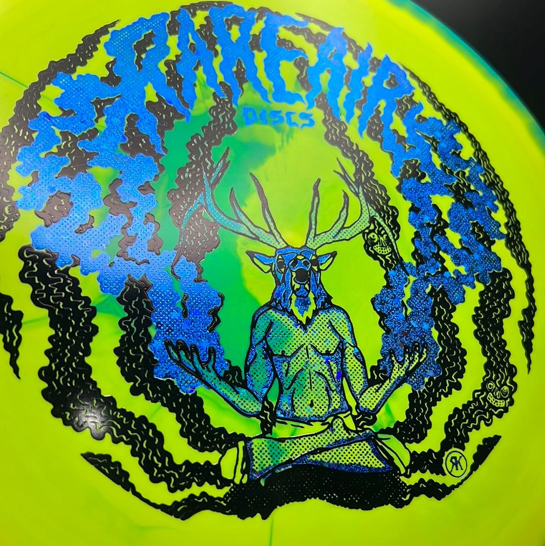 Rare Air Discs Halo S-Blend Exodus disc golf disc with custom RAD Elk stamp, showcasing vibrant colors and detailed design.