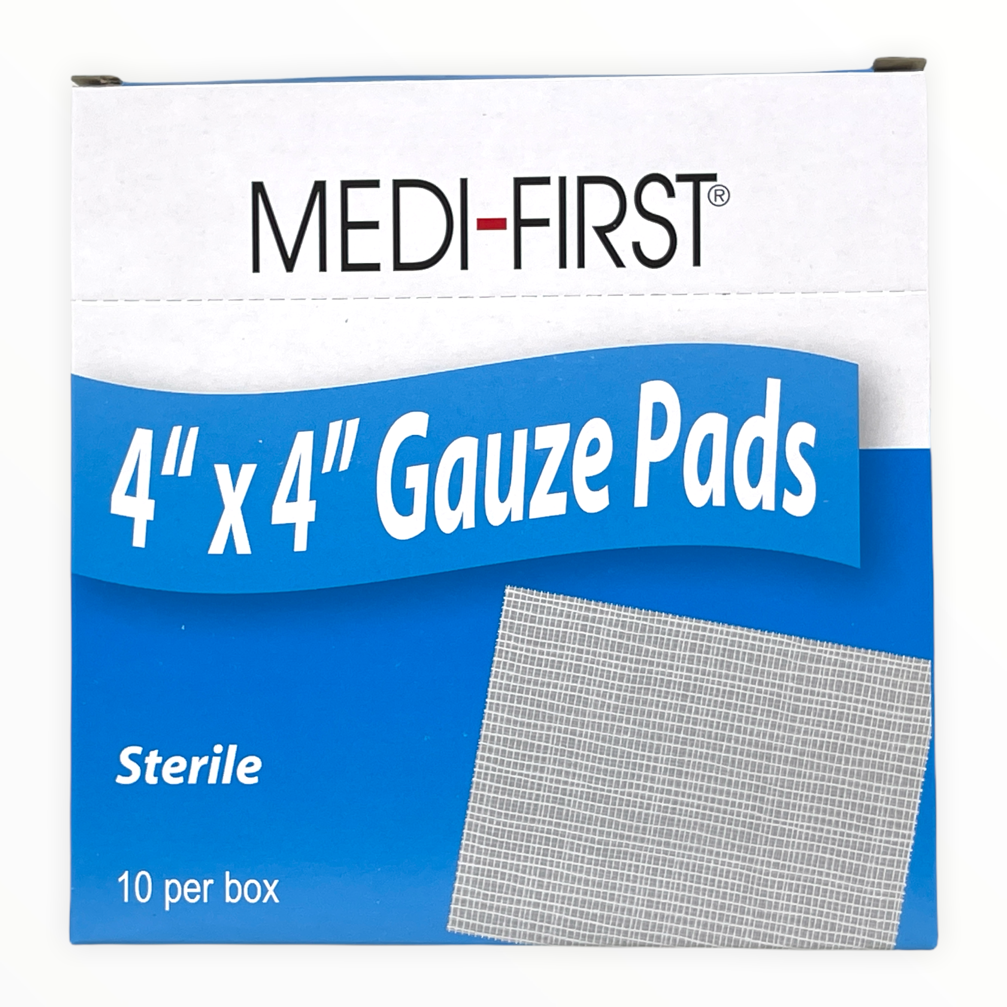 Sterile 4” x 4” gauze pads from Alpenglow Readiness Supply, ideal for wound care and first aid applications.