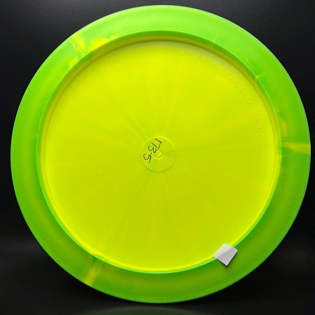 Rare Air Discs Halo S-Blend Czar disc golf disc, radioactive man edition, with black and gray swirl design on a white background