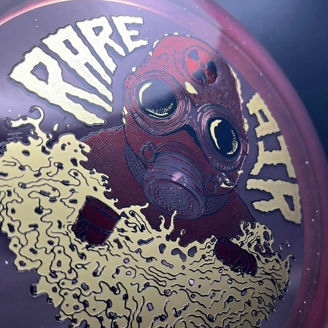 Rare Air Discs Ethos Omen Radioactive Man Edition disc golf disc with vibrant design and bold colors on a white background.