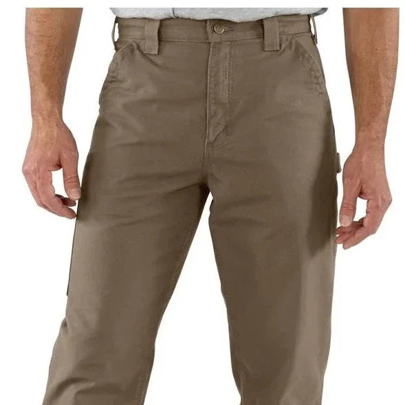 Brown thin carpenter jeans for men by Carhartt, featuring a relaxed fit and durable fabric, displayed against a neutral background.