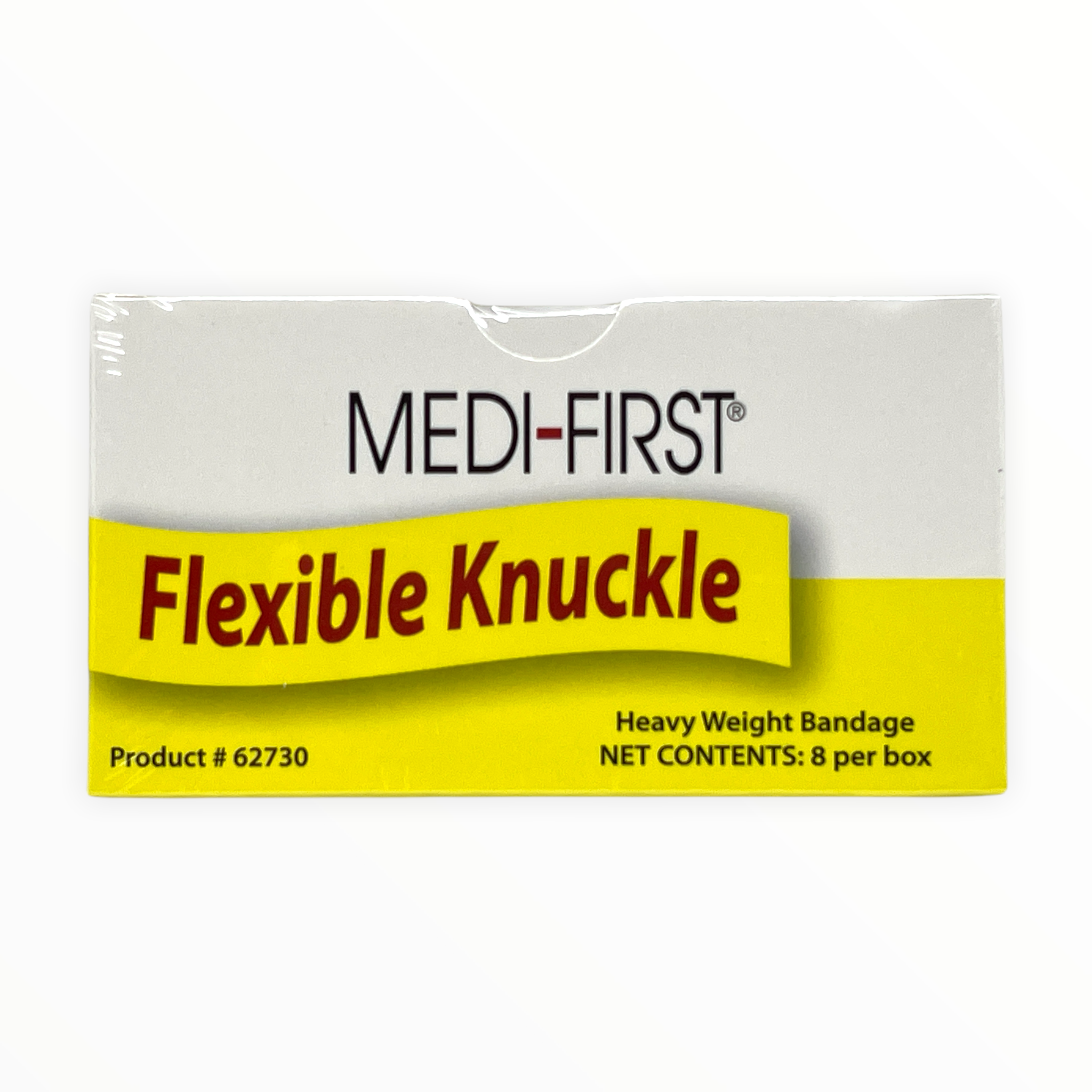 Medique woven knuckle adhesive bandages in a pack of 8, designed for first aid and easy application on knuckles.