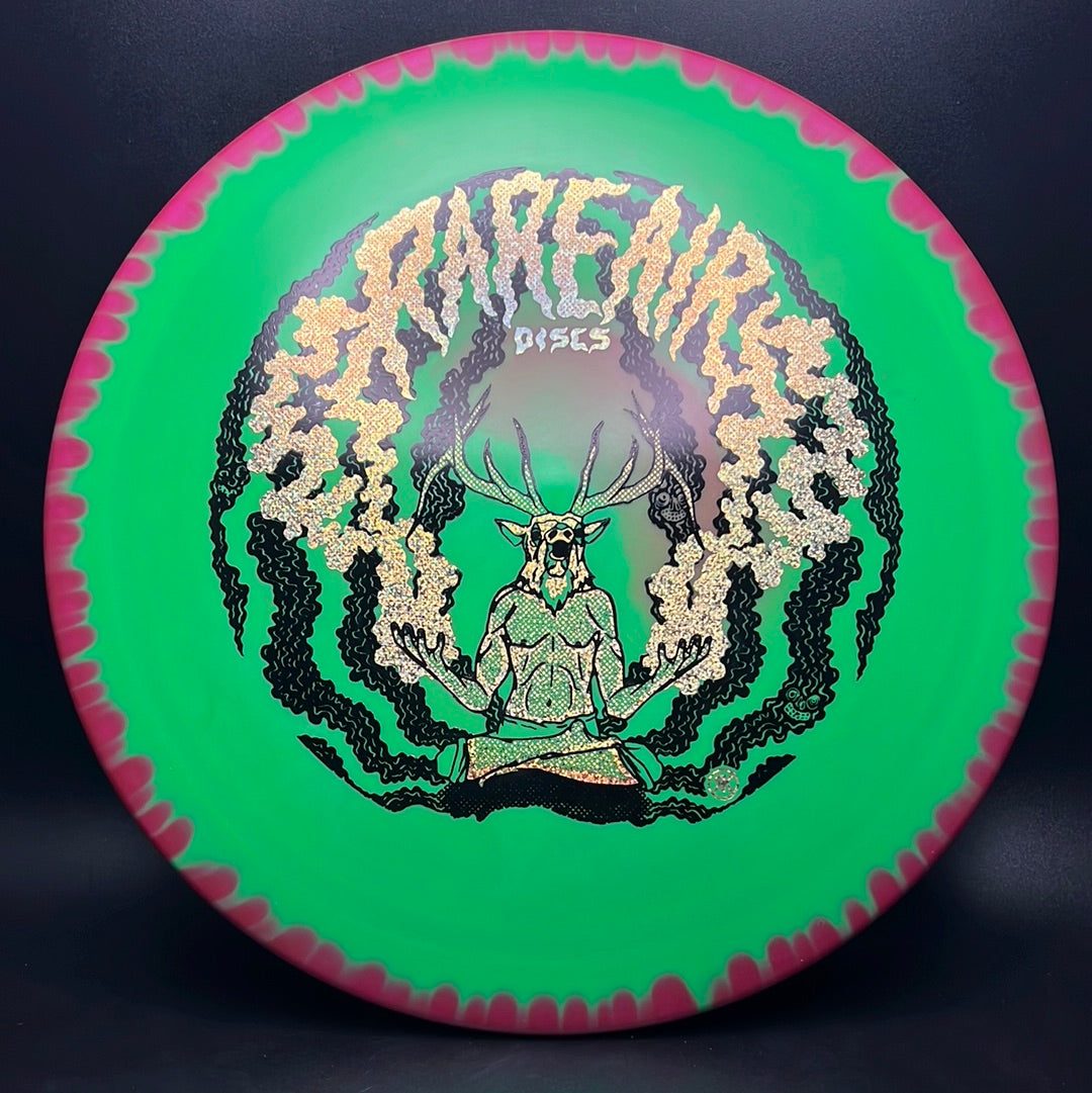 Rare Air Discs Halo S-Blend Exodus disc golf disc with custom RAD Elk stamp, showcasing vibrant colors and detailed artwork.