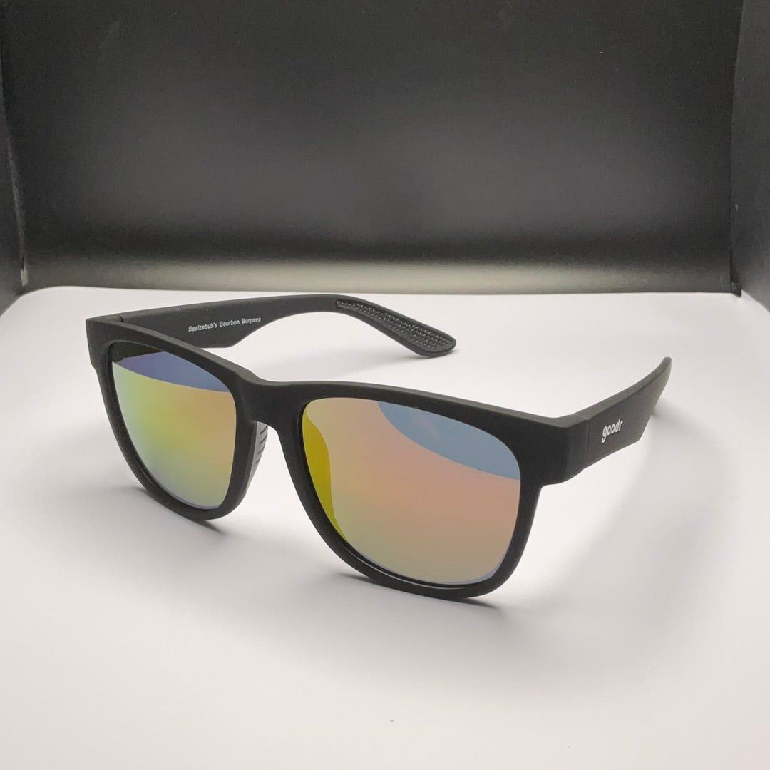 Rare Air Discs Beelzebub's Bourbon Burpees BFG sunglasses with black frames and tinted lenses, stylish accessories for outdoor wear.