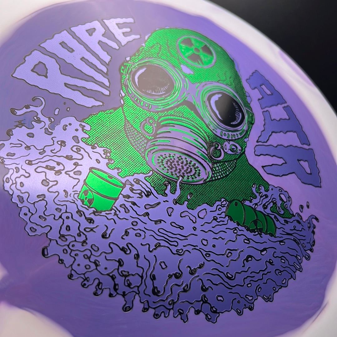 Rare Air Discs Halo S-Blend Czar disc golf disc, radioactive man edition with vibrant design on a white background.