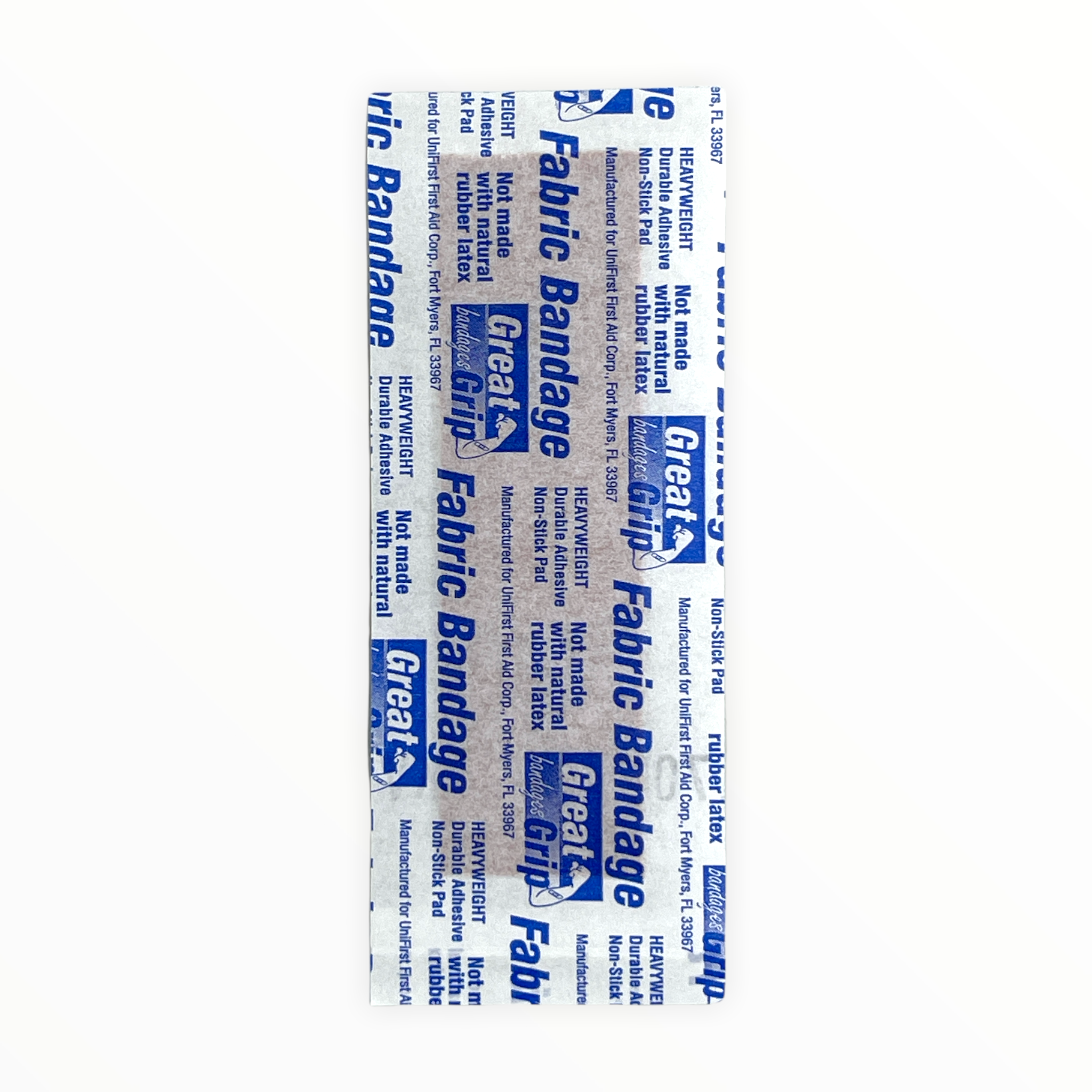 Flexible HW strip bandages by Medique, measuring 7/8" x 3", arranged neatly on a white background for first aid use.