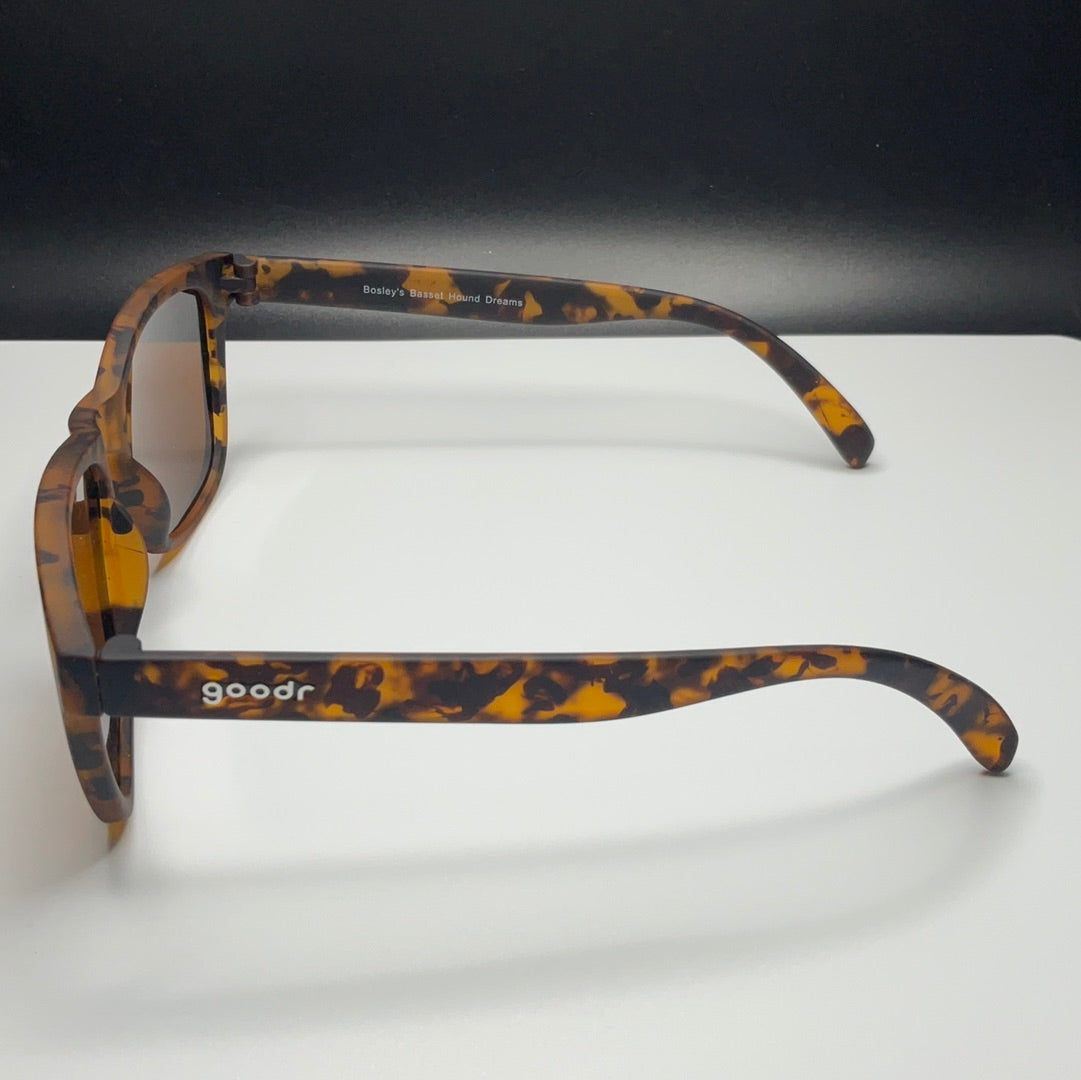 Bosley's Basset Hound Dreams OG polarized sunglasses by Rare Air Discs, featuring black frame and dark tinted lenses.