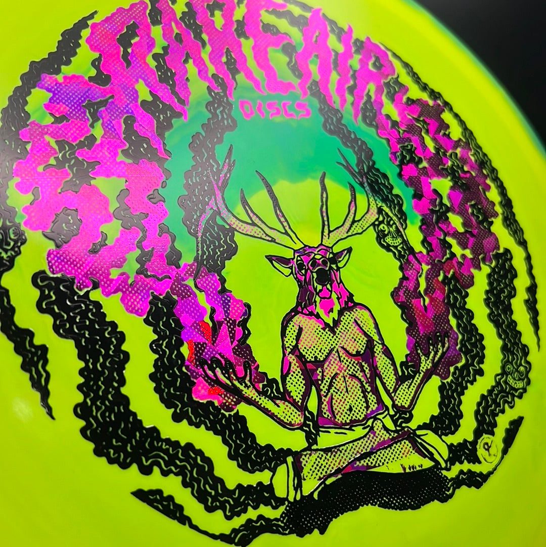 Rare Air Discs Halo S-Blend Exodus disc golf disc with custom RAD Elk stamp, featuring a vibrant, detailed design on the disc surface.