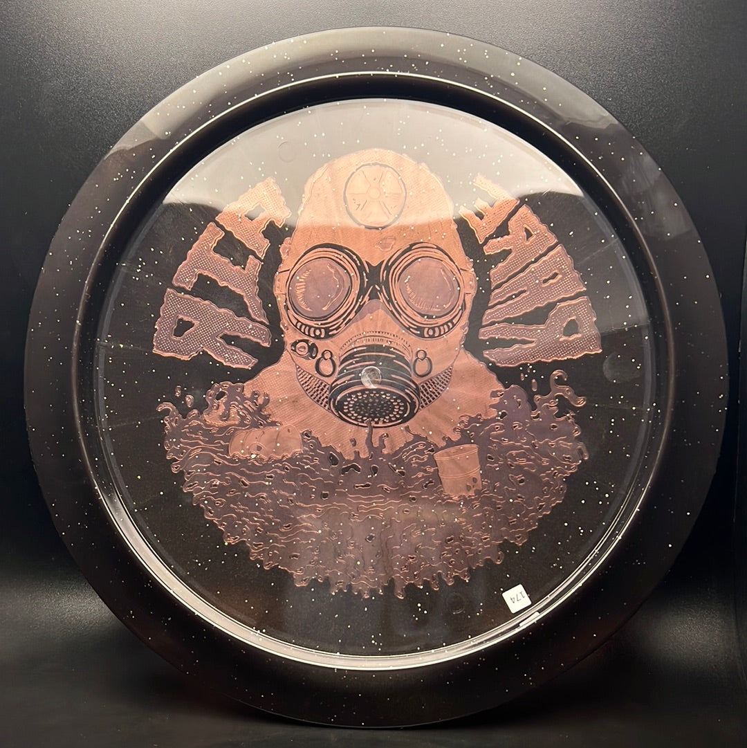 Rare Air Discs Ethos Omen Radioactive Man Edition disc golf disc on a white background with colorful design and branding.