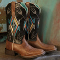 A pair of Frontier Chimayo women's western boots by Ariat featuring intricate embroidery and traditional cowboy boot design.