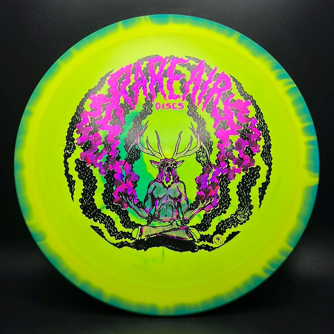 Halo S-Blend Exodus disc golf disc by Rare Air Discs featuring a custom RAD elk stamp on a vibrant disc surface.