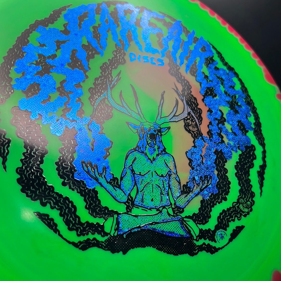 Rare Air Discs Halo S-Blend Exodus disc golf stamp featuring a custom RAD elk design on a vibrant disc.