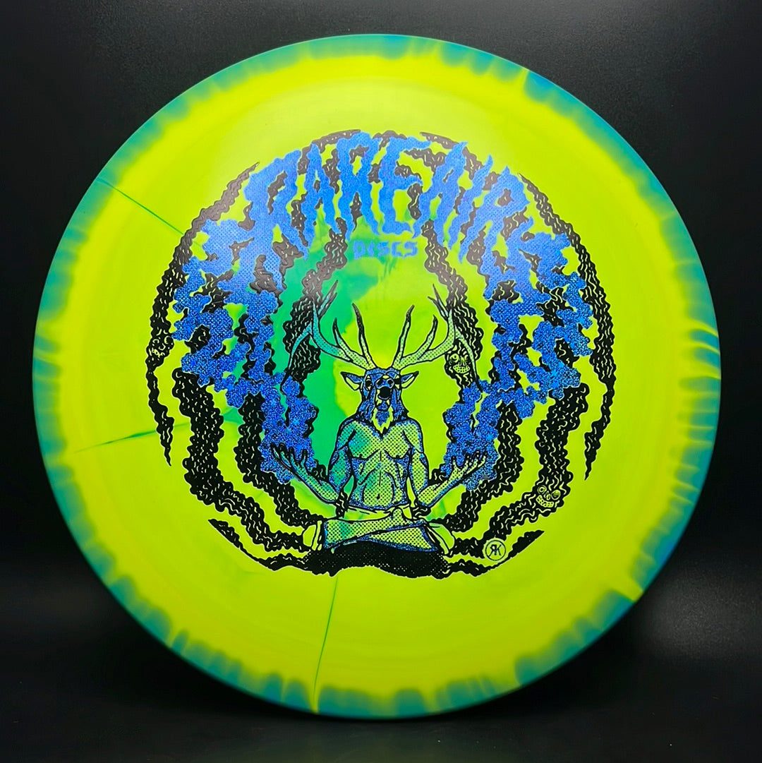 Rare Air Discs Halo S-Blend Exodus disc golf disc with custom RAD Elk stamp, showcasing vibrant design and detailed artwork.