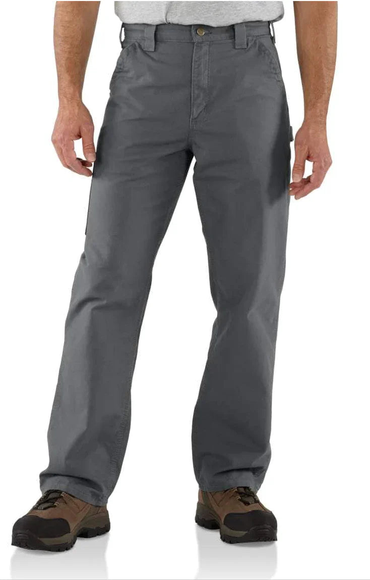 Grey thin carpenter jeans for men by Carhartt, featuring a relaxed fit and durable fabric, displayed on a neutral background.