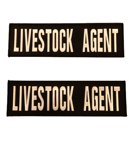 Redemption Tactical Livestock Agent patches, 3x10 inches with hook and loop fasteners, featuring bold text and rugged design.