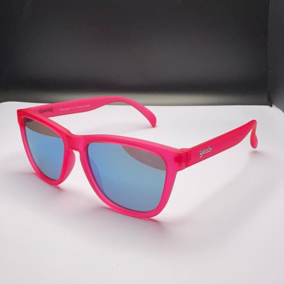 Rare Air Discs Flamingos On A Booze Cruise OG Premium sunglasses with colorful flamingo and cruise boat design, stylish accessories.
