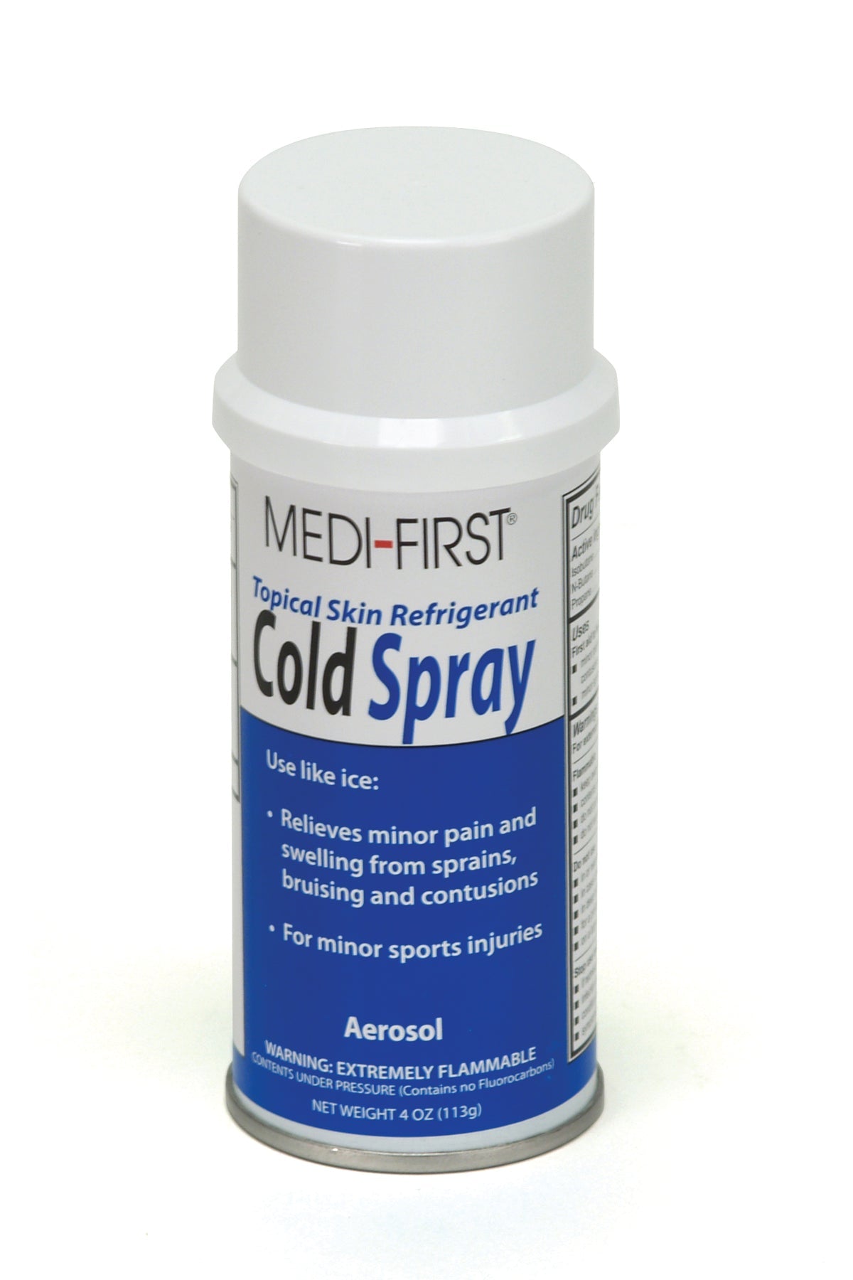 Alpenglow Readiness Supply Medique cold spray canister for first aid use, featuring a clear label and spray nozzle.