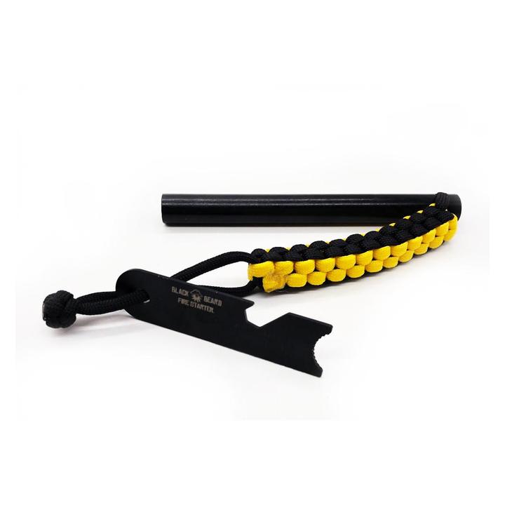 Black Beards Ferro Rod for outdoor use, featuring a sturdy metal design and textured grip for reliable fire-starting.