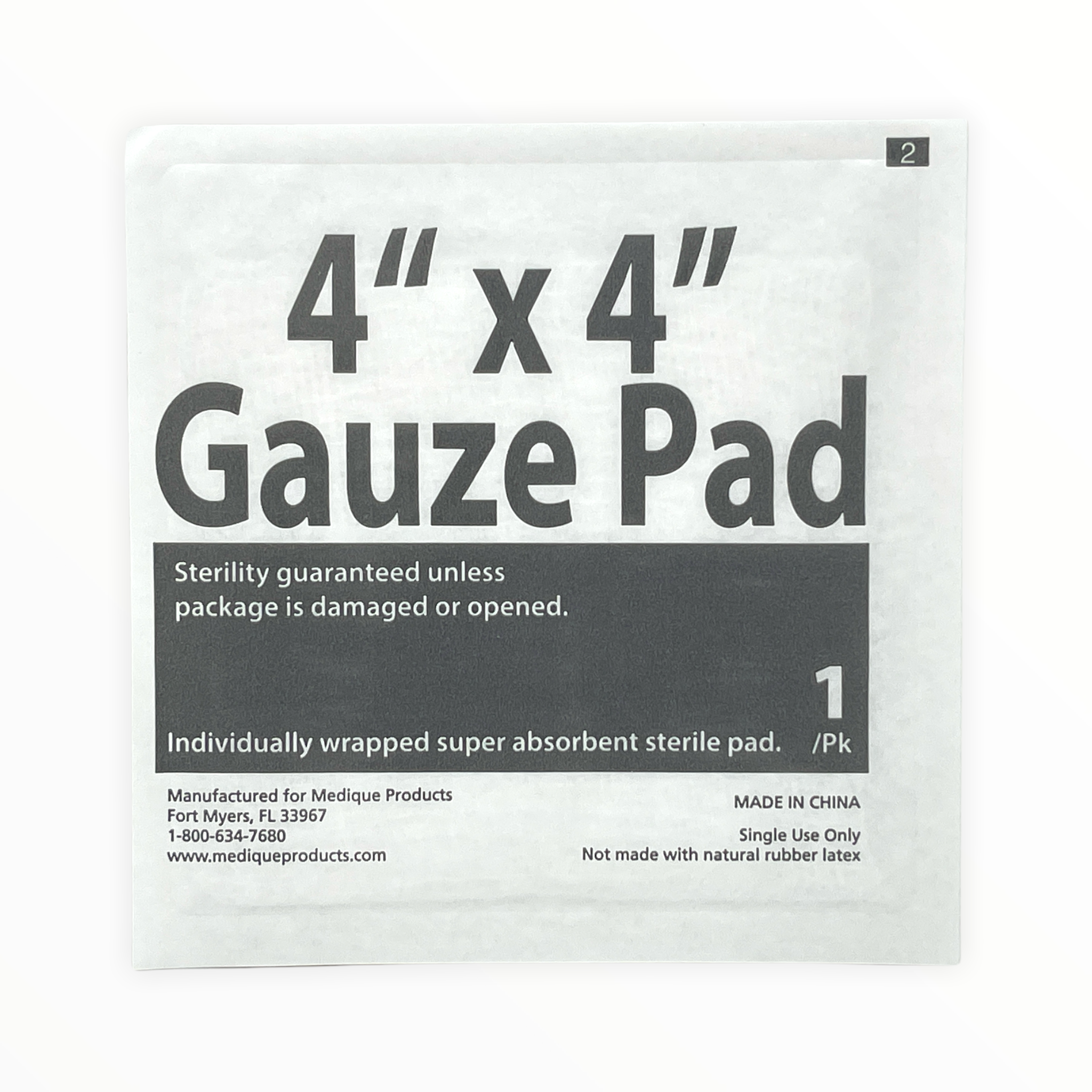 Sterile 4” x 4” gauze pads from Alpenglow Readiness Supply, ideal for first aid applications and wound care.