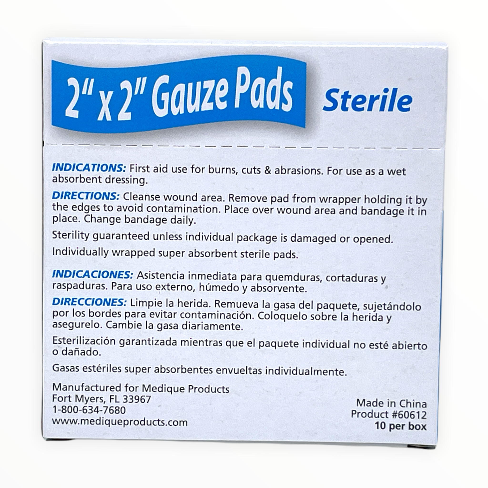 Sterile 2” x 2” gauze pads by Alpenglow Readiness Supply, ideal for first aid and wound care.