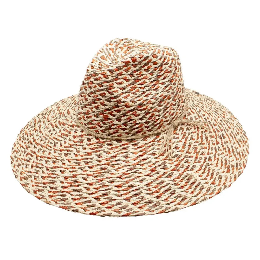 Women's wide brim Fedora sun hat by Peter Grimm Inca, stylish headwear with a natural woven texture and wide brim for sun protection.