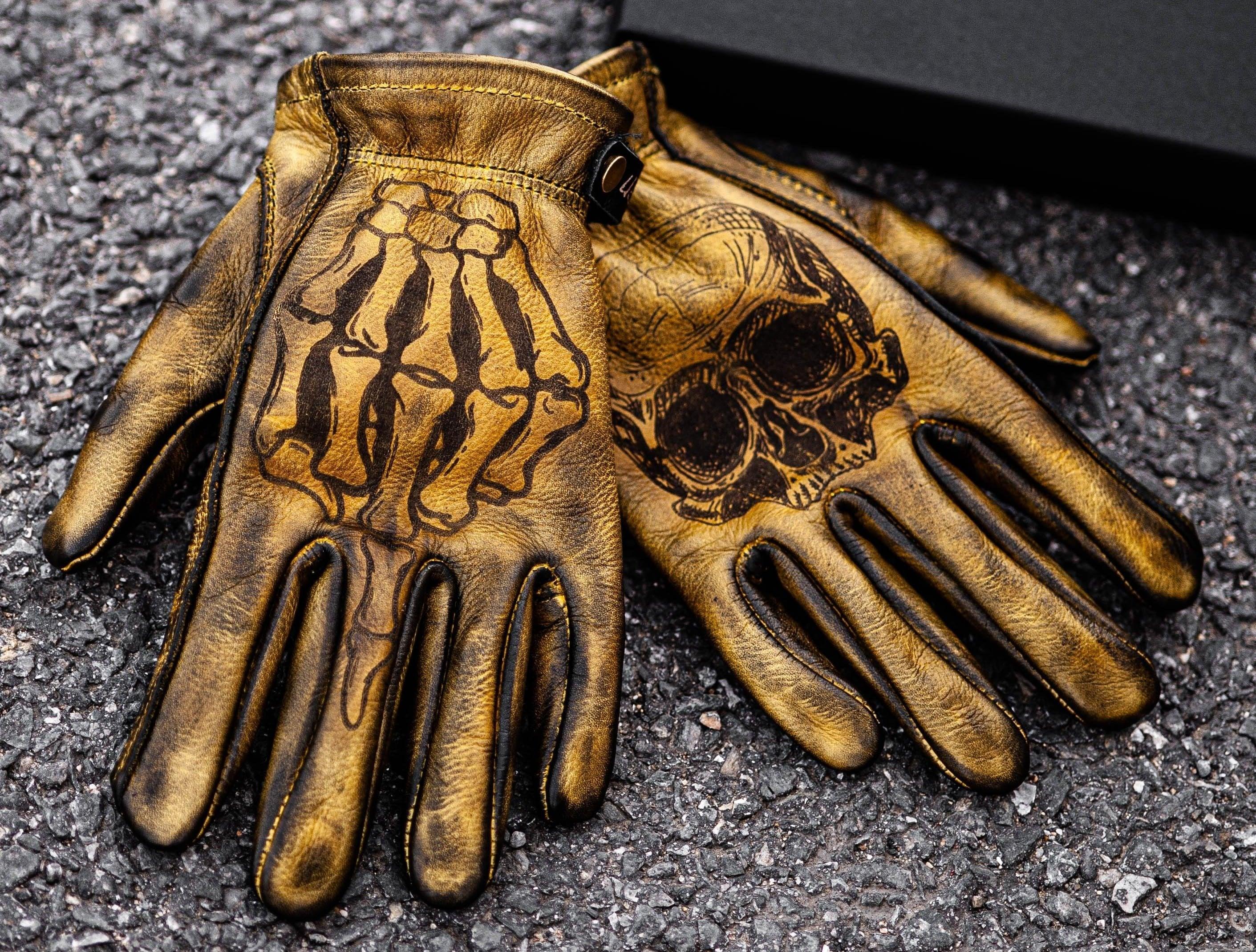 Indian Monkey™ handcrafted AAA cowhide motorcycle gloves by Bean's Moto Booth, featuring durable leather and secure wrist closure.