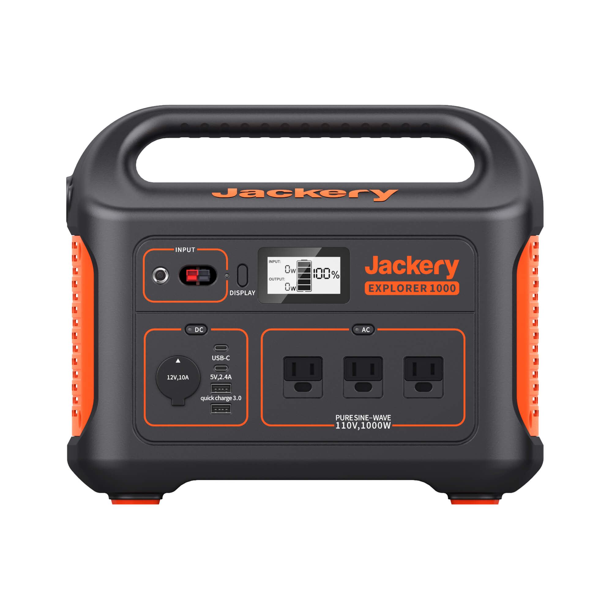 Refurbished Jackery Explorer 1000 portable power station with multiple outlets and digital display for outdoor or emergency use.