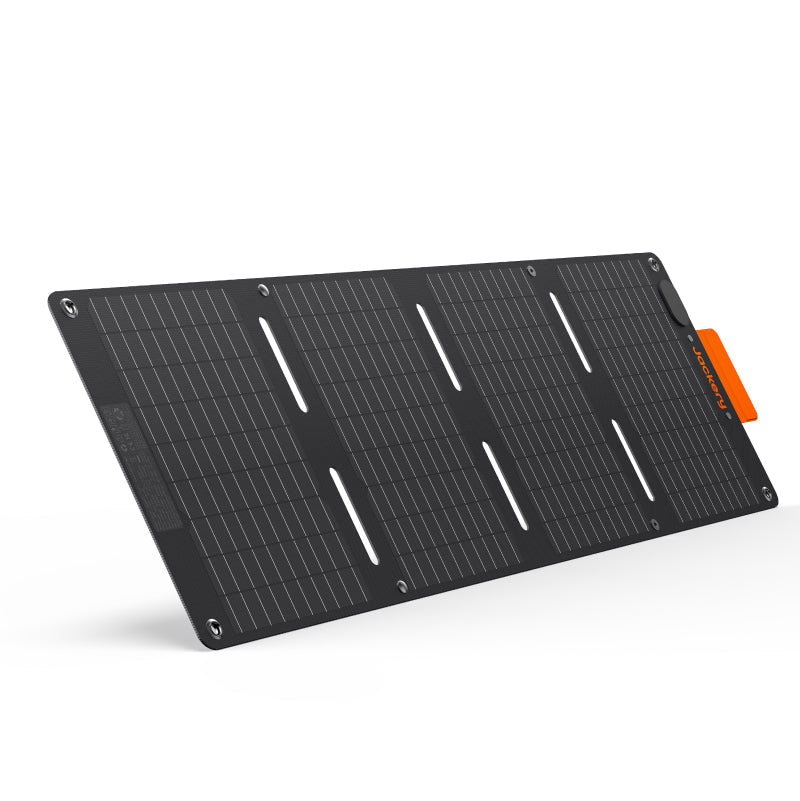 Jackery SolarSaga 40W mini solar panel with a compact design, ideal for outdoor activities and portable power solutions.