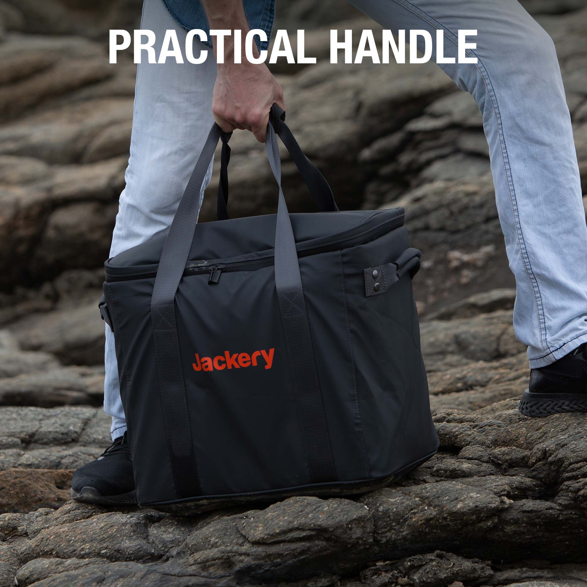 Jackery Upgraded Carrying Case (L) in black, featuring a durable design and spacious interior for organization.