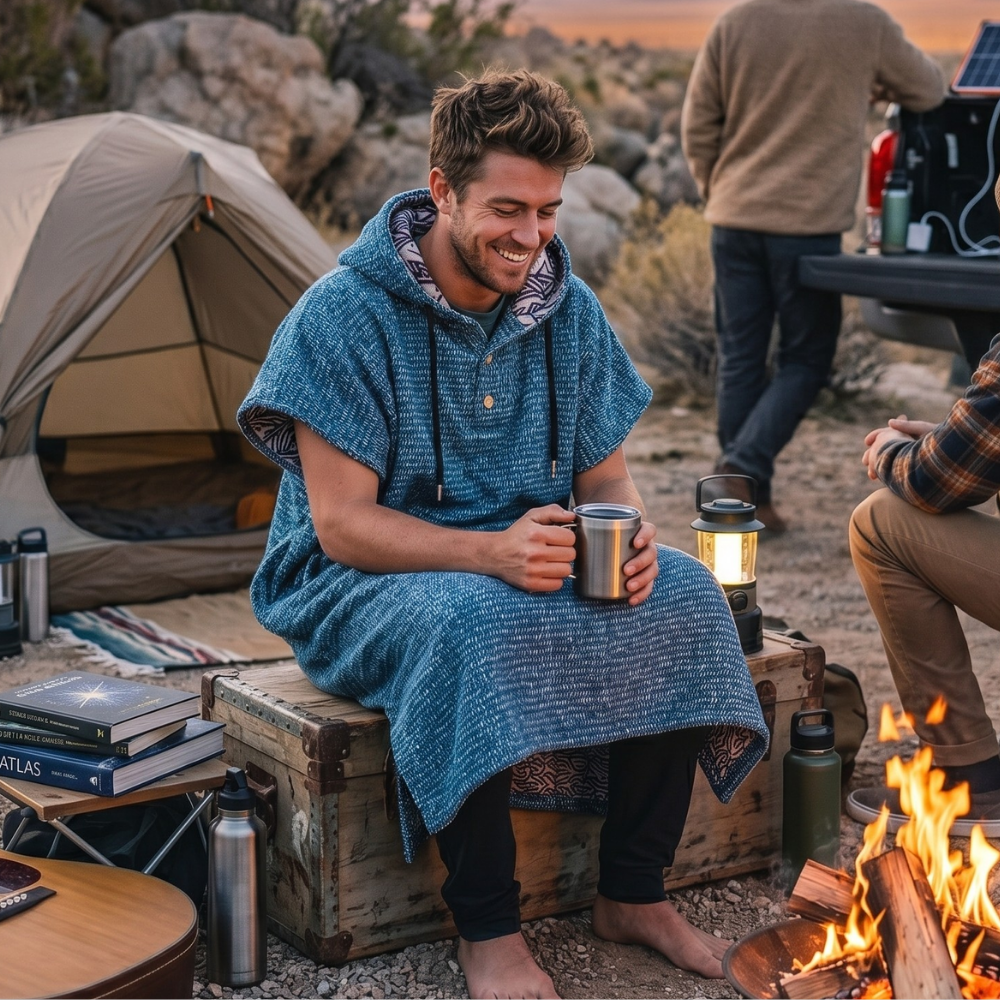 Blanket Hoodie | Indigo Surf Poncho | 100% Cotton Wearable Blanket Robe | As Seen on Netflix's Beef Season 2 - OVERLANDERS Outfitter