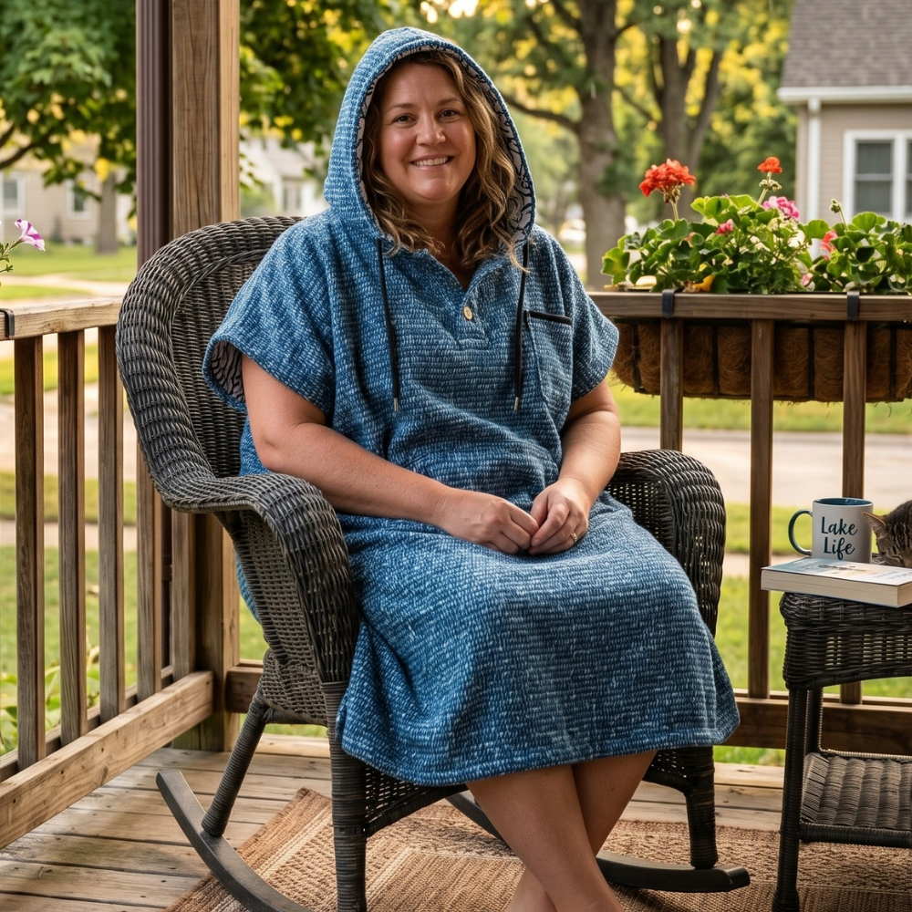 Blanket Hoodie | Indigo Surf Poncho | 100% Cotton Wearable Blanket Robe | As Seen on Netflix's Beef Season 2 - OVERLANDERS Outfitter