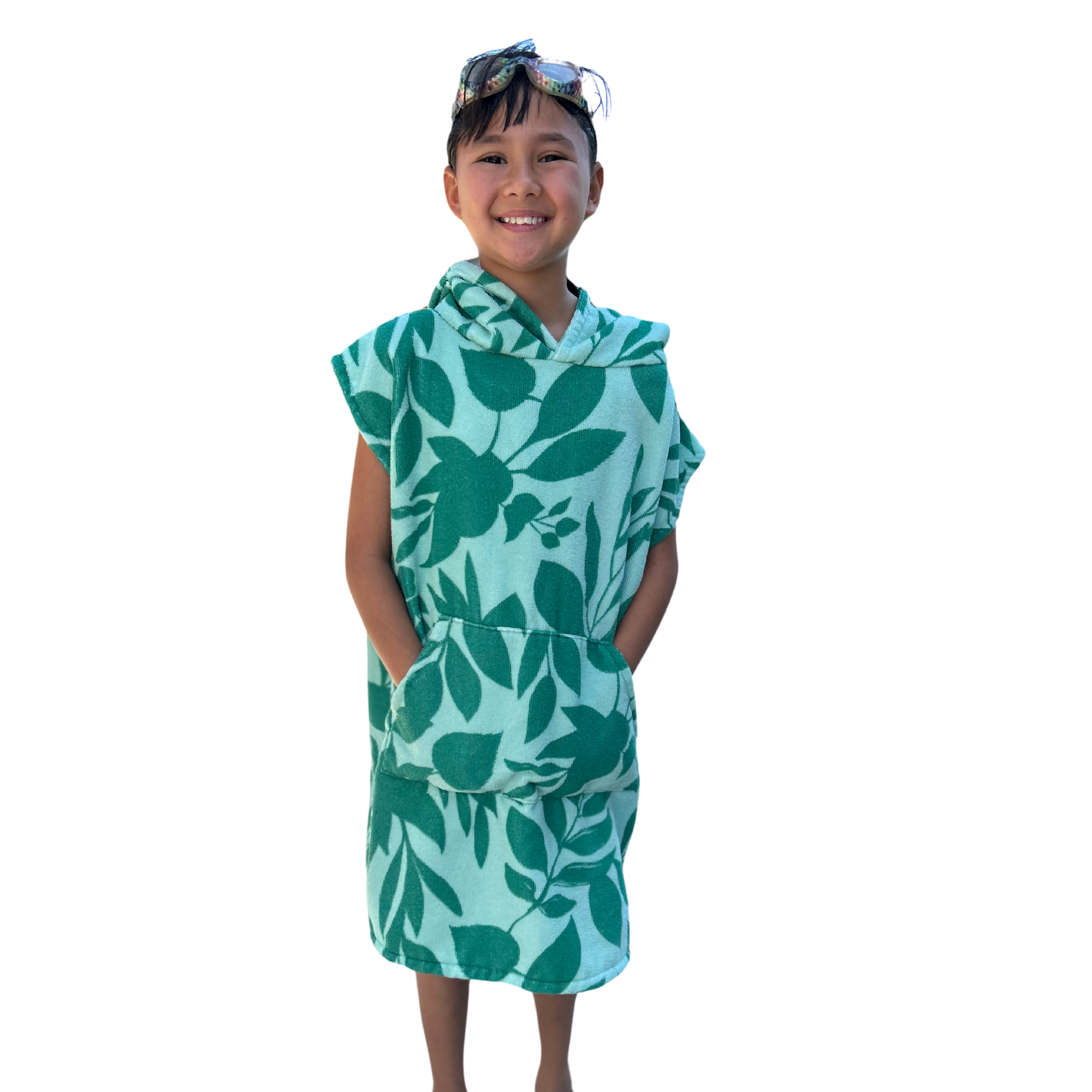 Kids' Kailua Changing Towel Poncho by COR Surf, soft absorbent towel with hood and sleeves for easy changing and drying.
