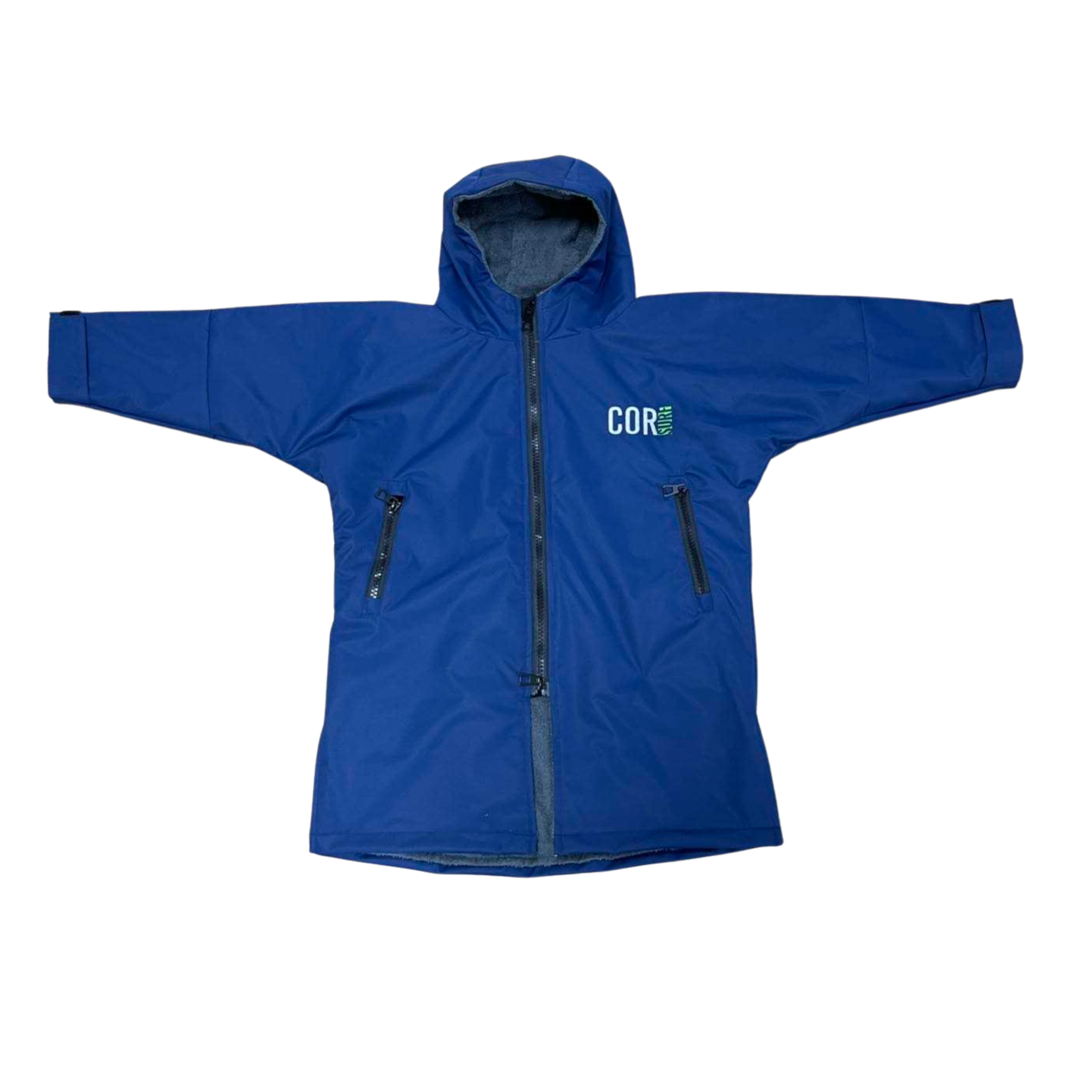 Kids' swim parka jacket by COR Surf for ages 4-8, lightweight waterproof apparel with hood and zipper closure.