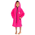 Pink kids' swim parka jacket for ages 4-8 by COR Surf, featuring a lightweight, waterproof design for outdoor water activities.