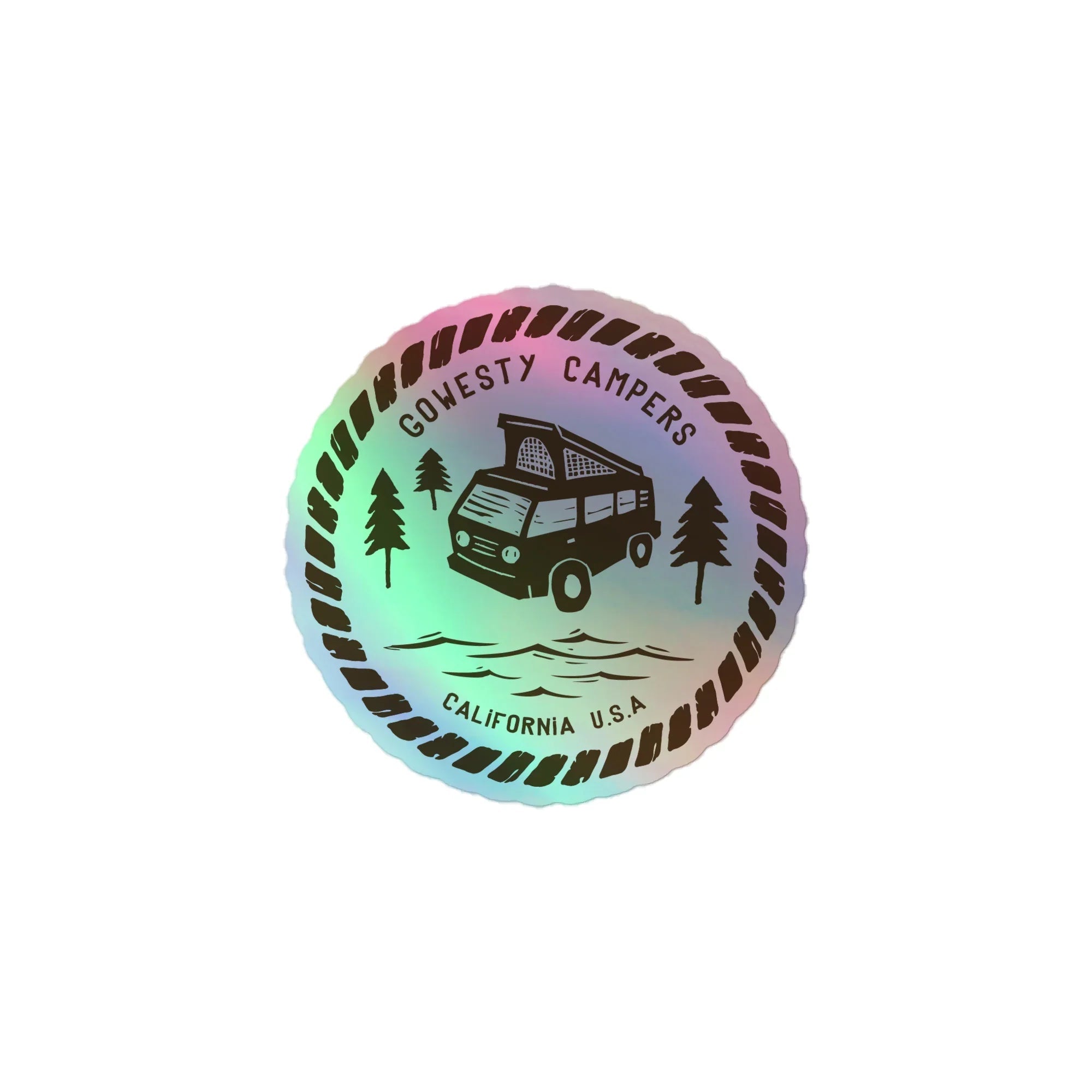 Woodcut Westy Life Brown Holographic Sticker - OVERLANDERS Outfitter