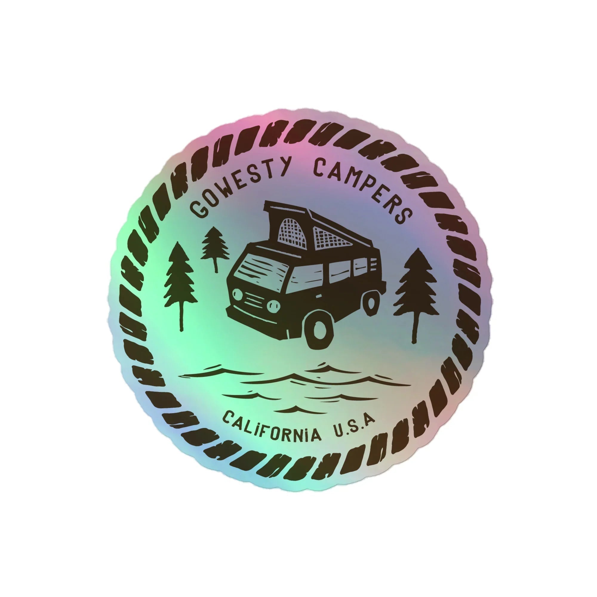 Woodcut Westy Life Brown Holographic Sticker - OVERLANDERS Outfitter