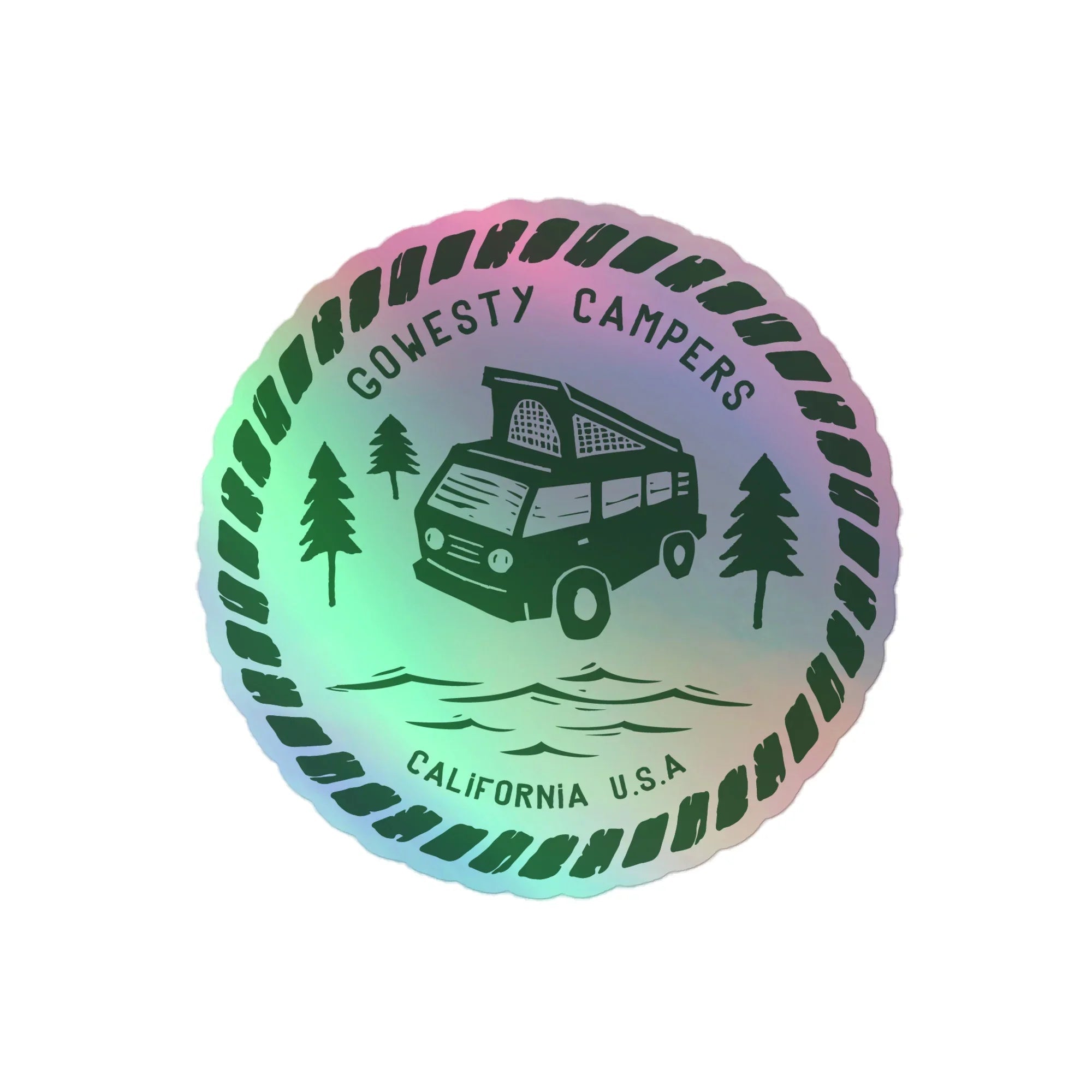 Woodcut Westy Life Green Holographic Sticker - OVERLANDERS Outfitter