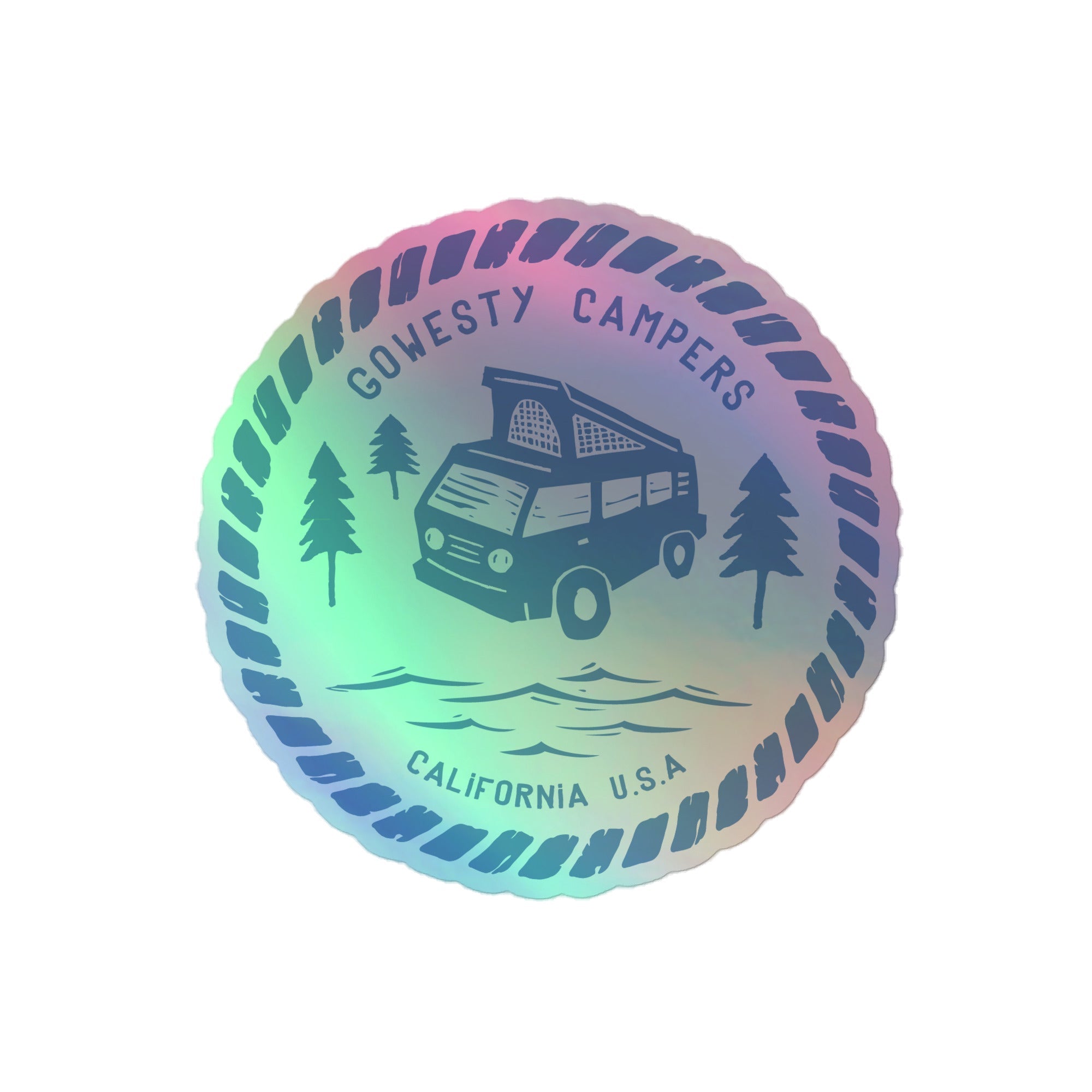 Woodcut Westy Life Blue Holographic Sticker - OVERLANDERS Outfitter