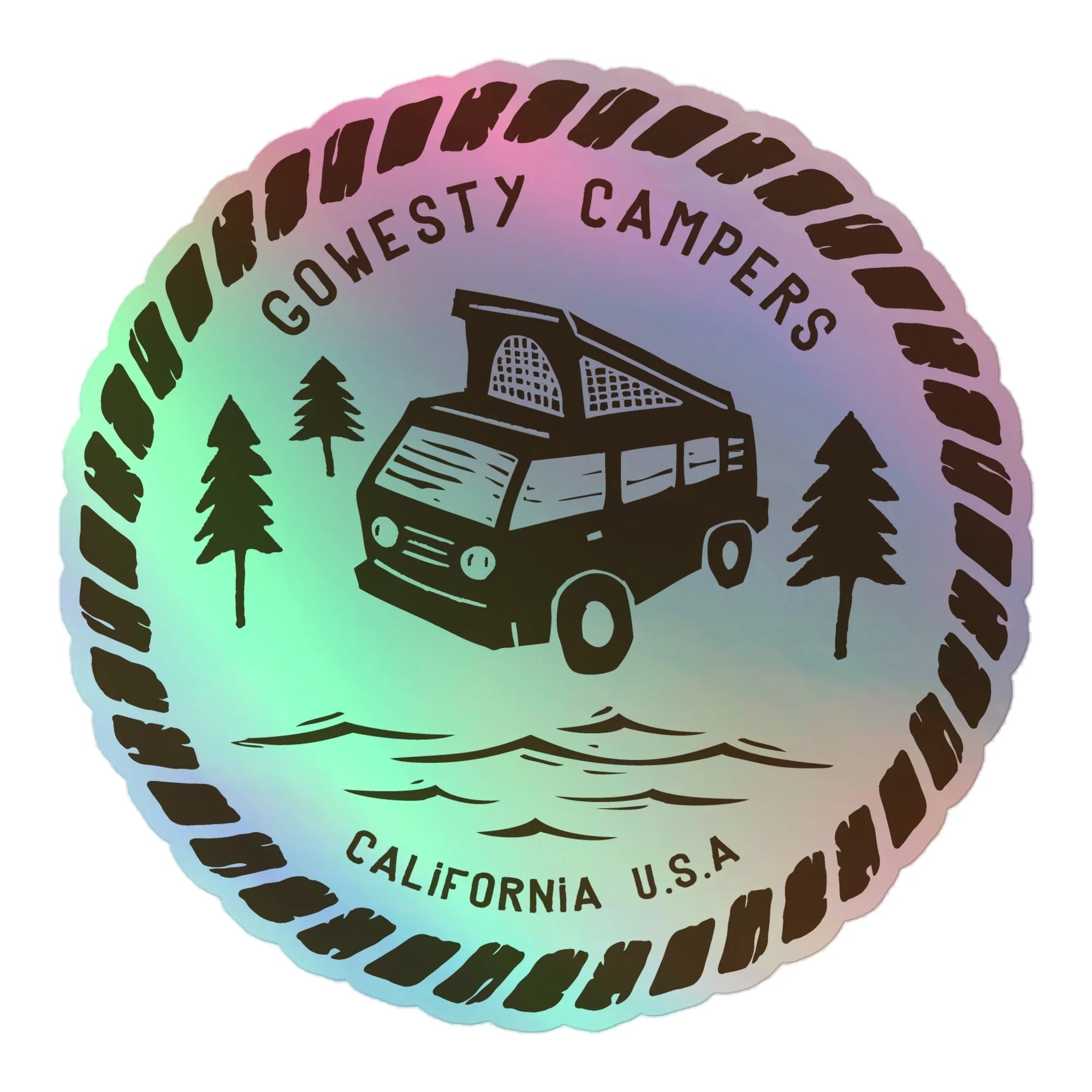 Woodcut Westy Life Brown Holographic Sticker - OVERLANDERS Outfitter
