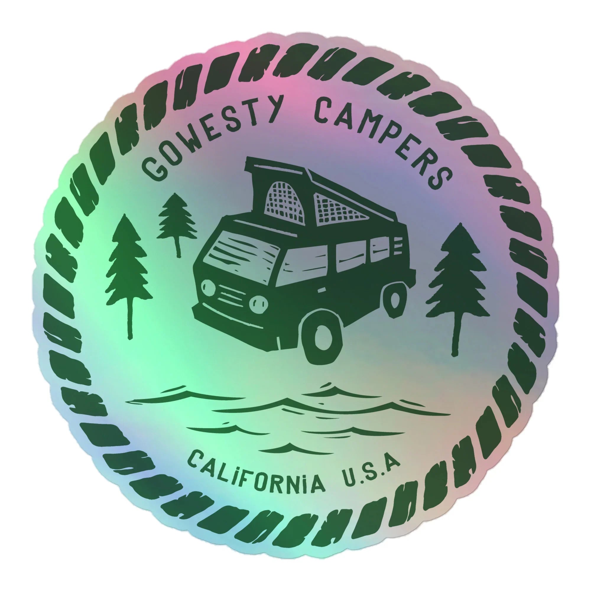 Woodcut Westy Life Green Holographic Sticker - OVERLANDERS Outfitter