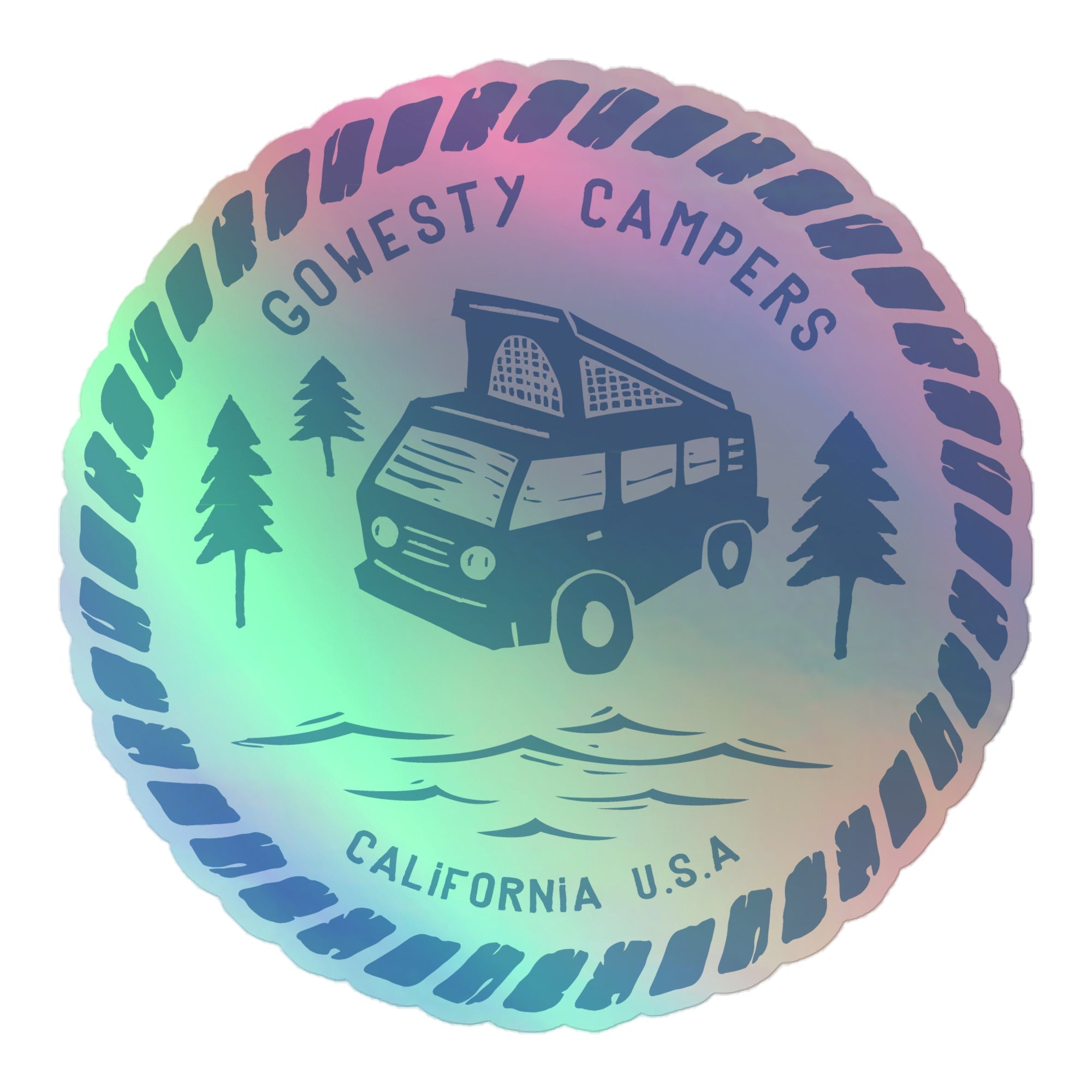 Woodcut Westy Life Blue Holographic Sticker - OVERLANDERS Outfitter
