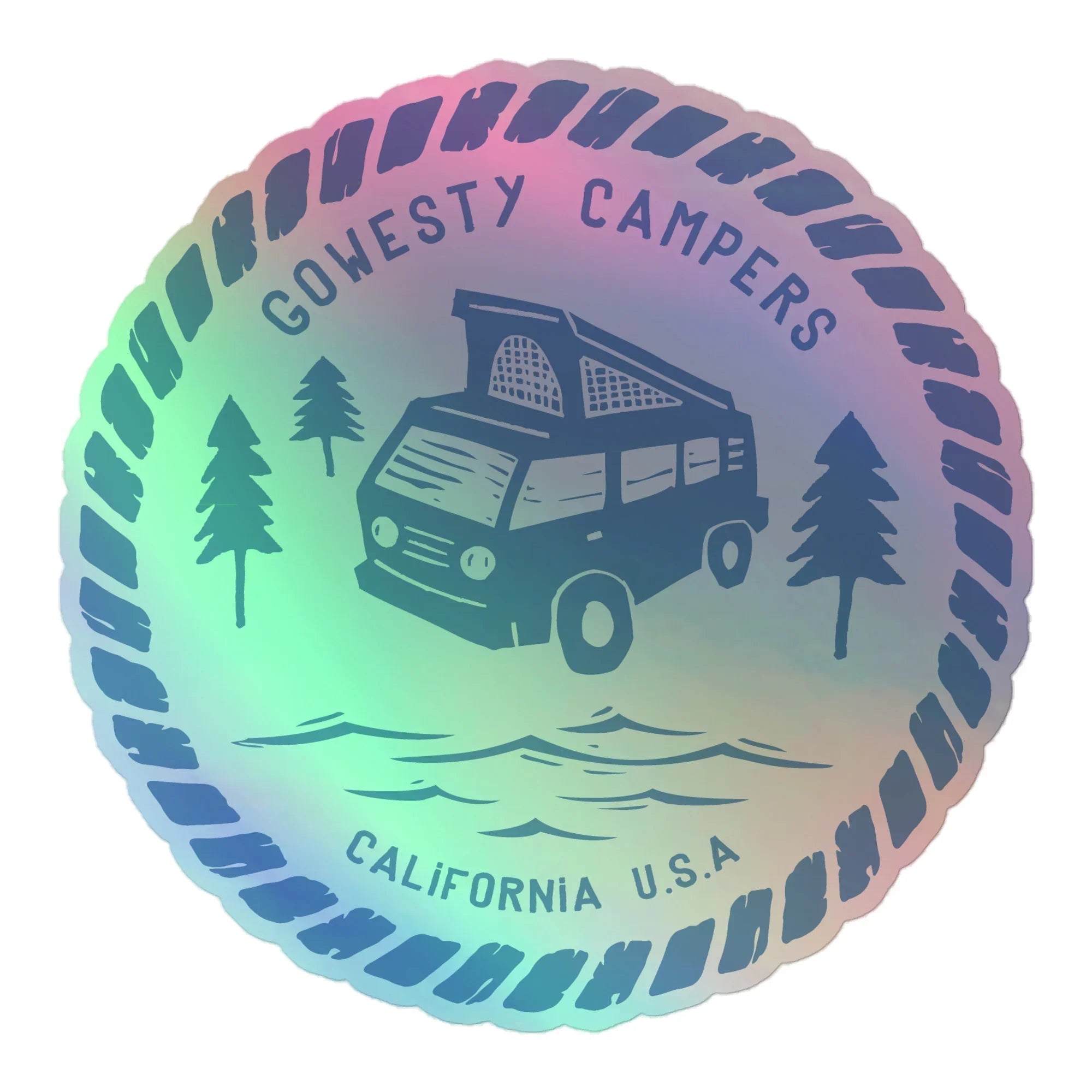 Woodcut Westy Life Blue Holographic Sticker - OVERLANDERS Outfitter
