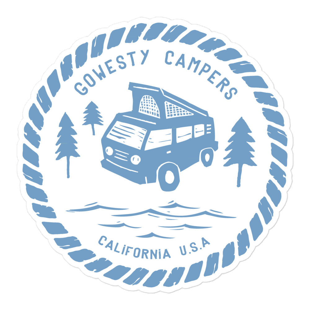 Woodcut Westy Life Blue Sticker - OVERLANDERS Outfitter
