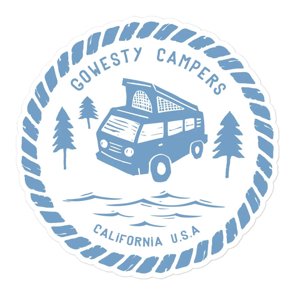 Woodcut Westy Life Blue Sticker - OVERLANDERS Outfitter