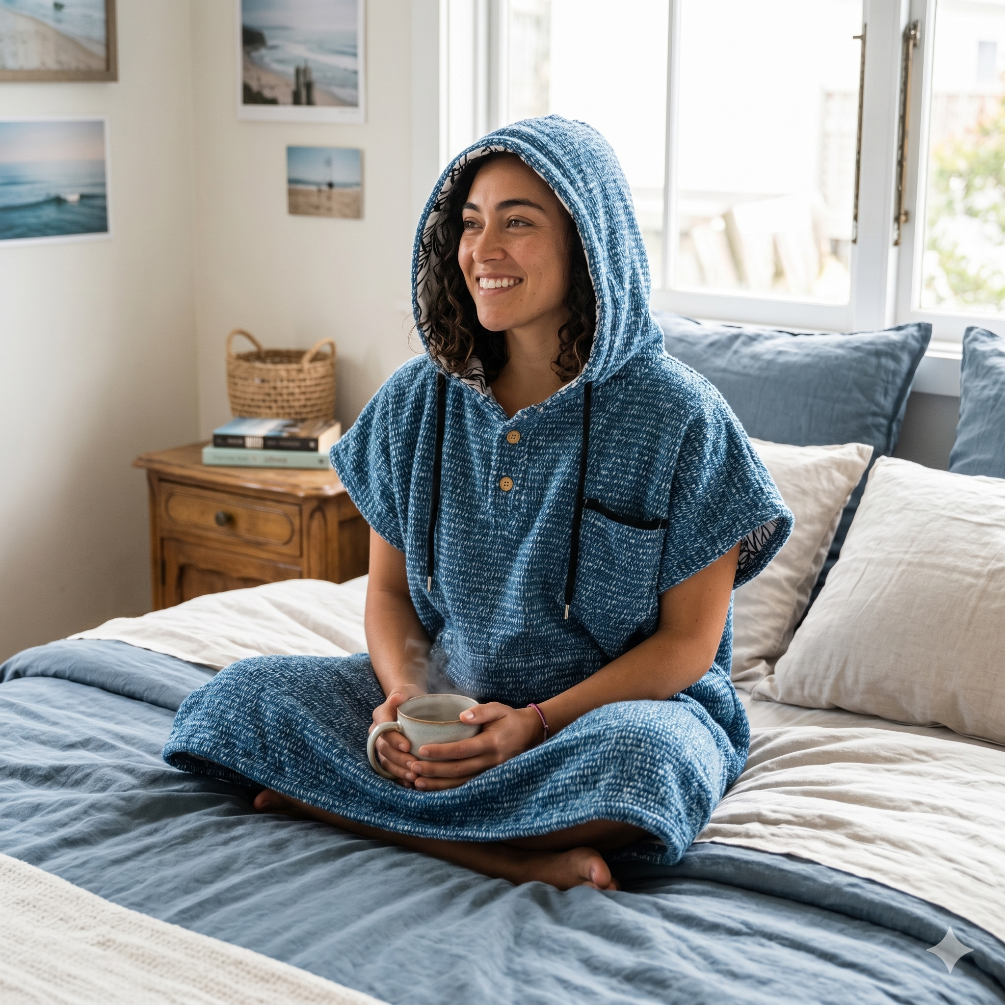 Blanket Hoodie | Indigo Surf Poncho | 100% Cotton Wearable Blanket Robe | As Seen on Netflix's Beef Season 2 - OVERLANDERS Outfitter